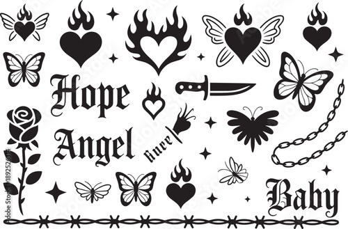 Tattoo Designs with Hope Angel Baby Text and Butterfly Heart Symbols