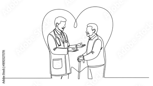 High-Quality Continuous Line Art of Respectful Healthcare Support Preserving Patient Autonomy