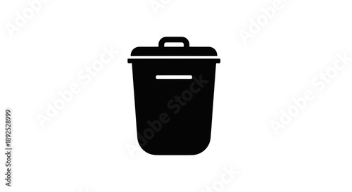 Black Plastic Trash Bin with Lid.