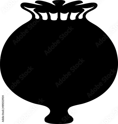 Poppy seed pod silhouette isolated on white background minimalist round capsule with decorative crown botanical illustration