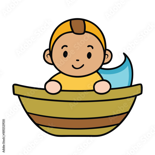 Gentle scene of baby Moses resting in a woven basket, floating on calm river waters, surrounded by reeds and soft light, symbolizing hope, faith, and divine protection.
