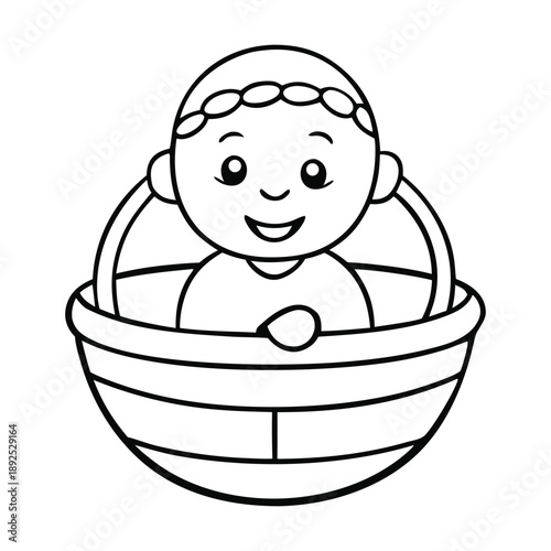 Gentle scene of baby Moses resting in a woven basket, floating on calm river waters, surrounded by reeds and soft light, symbolizing hope, faith, and divine protection.
