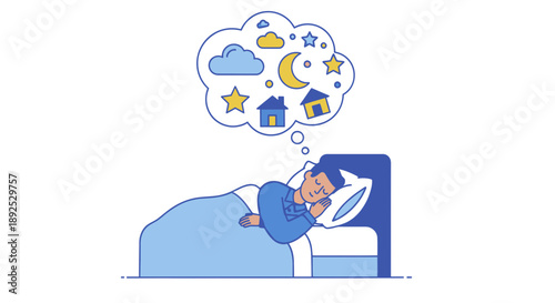 Child Sleeping Peacefully with Dream Thoughts.