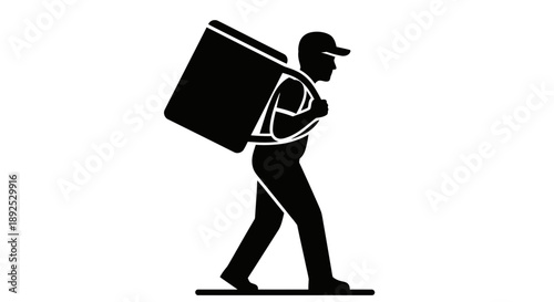 Delivery Man Carrying Large Box Package.