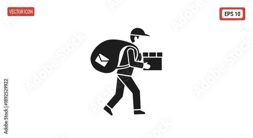 Delivery Man Carrying Package and Bag.