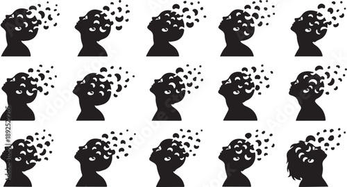 Silhouette of people's heads with thoughts and ideas escaping
