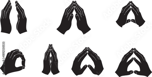 Praying hands in various positions and gestures of prayer