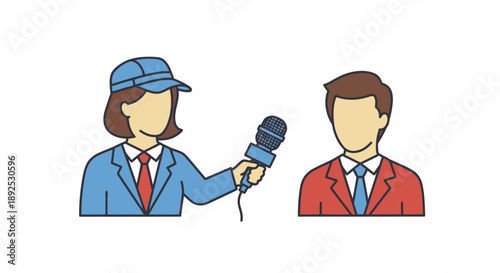 Female Journalist Interviewing Male on Microphone.
