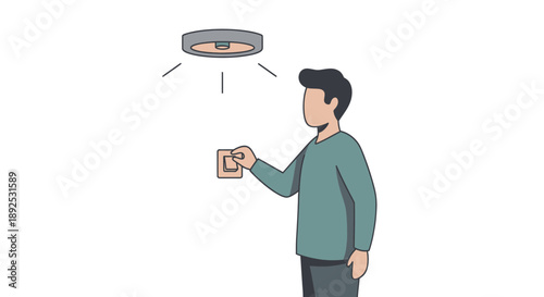 Man Controlling Ceiling Light with Remote.