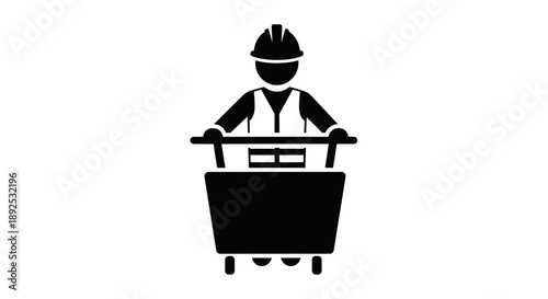 Man in Hard Hat Pushing Shopping Cart.