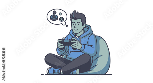Man Playing Video Game with Controller.