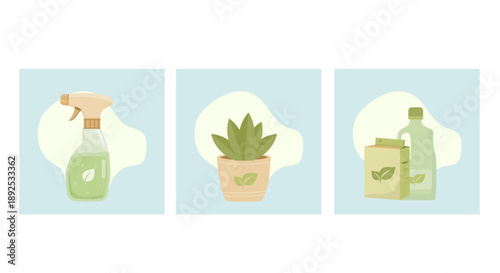 Eco-Friendly Cleaning Supplies Vector Set

