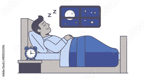 Man Sleeping Peacefully in Bed at Night.