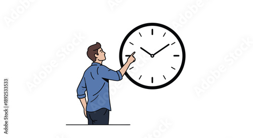 Man Standing Next to Large Clock Face.
