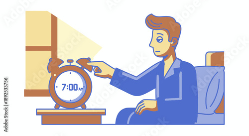Man Waking Up to Alarm Clock.