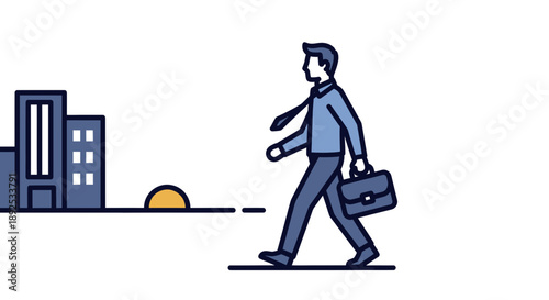 Man Walking with Briefcase to Work.