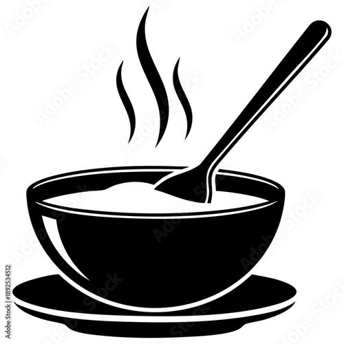 Black Bowl Hot Soup Icon Vector Illustration With Spoon And Rising Steam