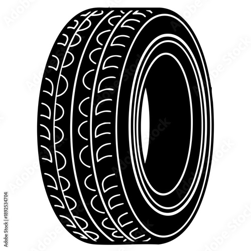 Black And White Car Tire Icon Illustration With Detailed Rubber Tread Pattern