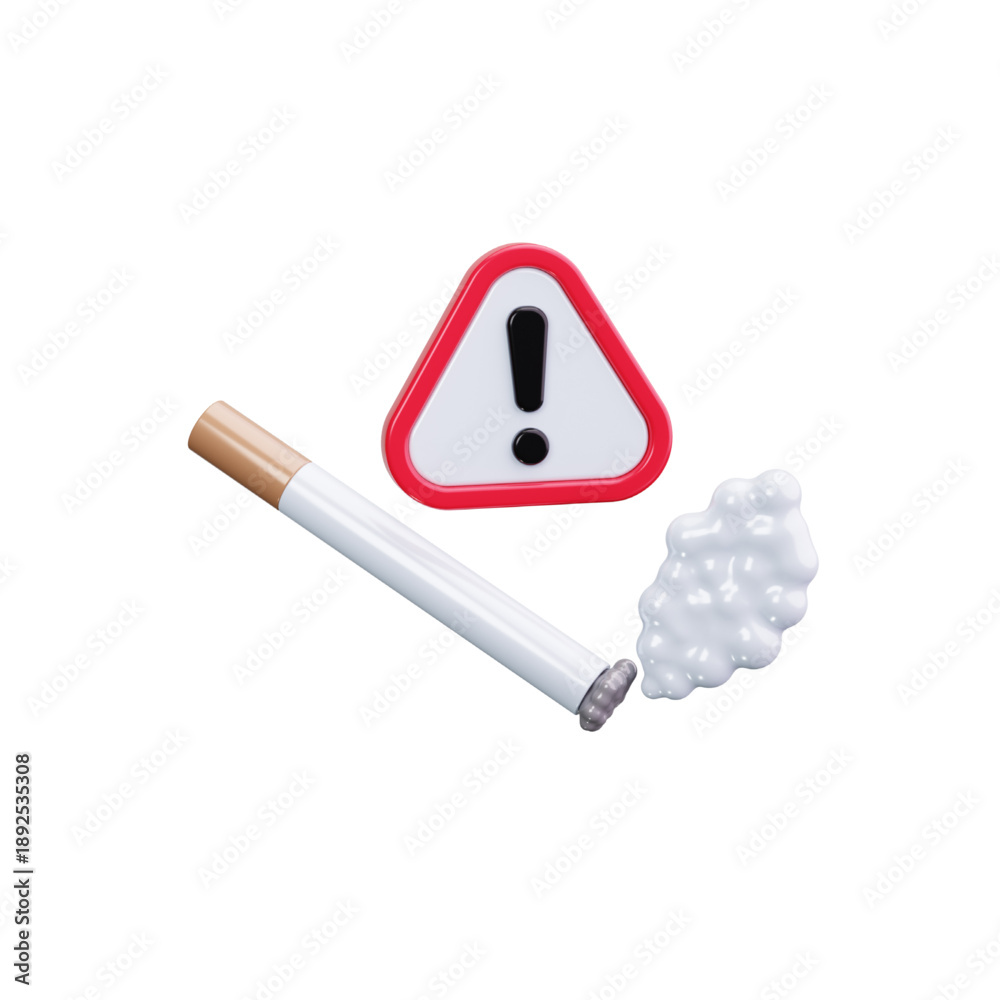 Obraz premium 3D illustration of a cigarette with smoke and a warning sign