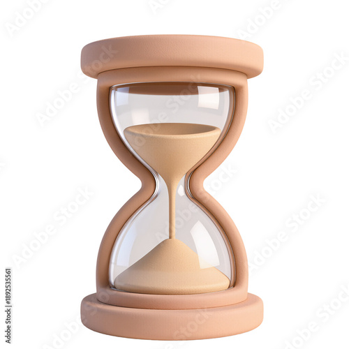 3d hourglass time icon with flowing sand isolated on transparent background, countdown timer symbol, minimal cartoon style illustration.