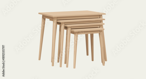 Set of Four Light Wood Nesting Tables with Tapered Legs for Scandinavian Style Living Room Interior Decor and Functional Space Saving Furniture Solutions