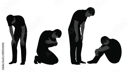 Silhouettes of four people in various postures of distress and emotional pain