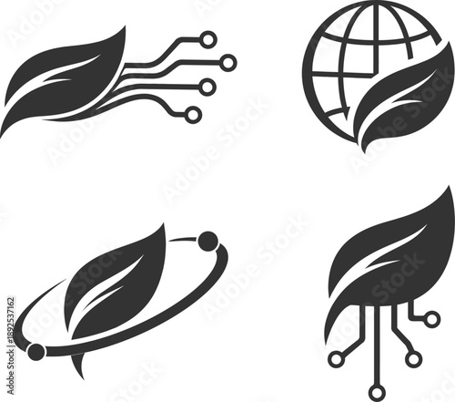 WebLeaf Technology Global Silhouettes – Eco Digital Connection Vector Set