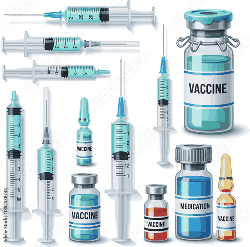 Isolated a kinds of deferent Medical syringe vector art with white background.