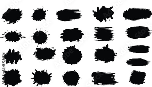 Ink Splatter and Brush Stroke Silhouettes for Artistic Texture, Grunge Effects, Graphic Design Elements, Abstract Shapes, Creative Backgrounds