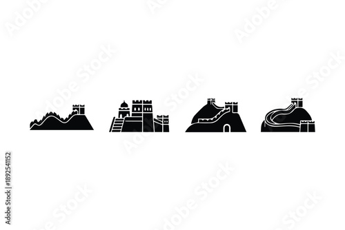 Great wall of China sections and towers, ancient landmark, historical structure, travel destination iconic