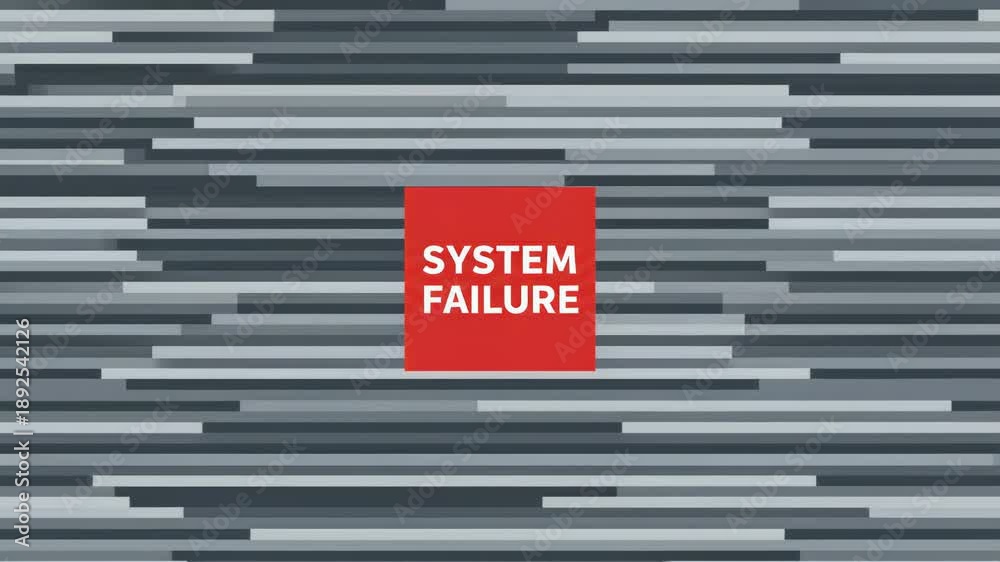 System Issue Visual Image Animated system failure message appearing on a screen with digital ...