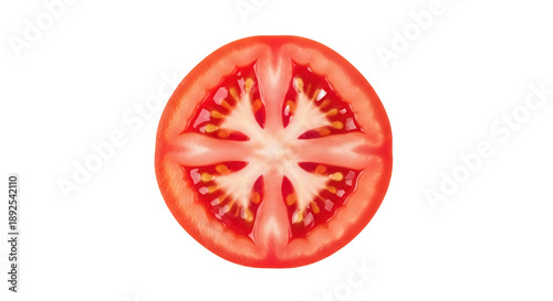 Fresh tomato slice isolated PNG on transparent background, vibrant red vegetable for healthy eating and cooking