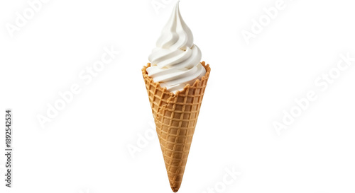 Принти на полотні Vanilla soft serve ice cream in waffle cone isolated PNG, sweet dessert treat on