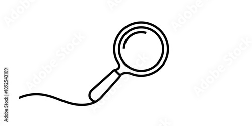 Continuous single line drawing of a magnifying glass symbol on a white background Vector, illustration