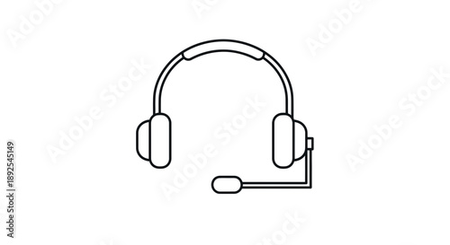 Simple Line Drawing of Headphones with Microphone.