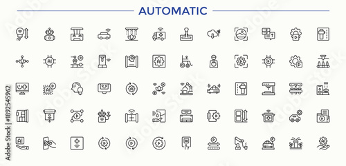 Automatic linear icon collection. Isolated icons. Related to automation, auto, technology, car, ai, automatic. Editable stroke. Vector illustration. Car line icon set.