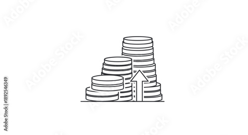 Stacks of Coins with Upward Arrow.