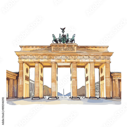Brandenburg Gate. Brandenburg Gate watercolor vector illustration