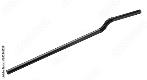 Fotografija Black bendy drinking straw isolated PNG on transparent background, flexible plas