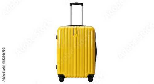 Fotografia Yellow hard shell suitcase isolated PNG, modern luggage with extendable handle f