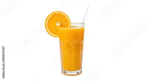 Foto Refreshing orange juice in glass with straw and orange slice isolated PNG, healt
