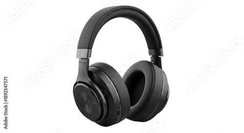 Schilderij op canvas Black wireless headphones isolated PNG, modern audio equipment for music listeni