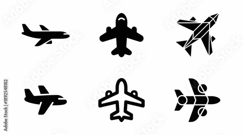 Black Airplane Vector Icons Set isolated on White Background