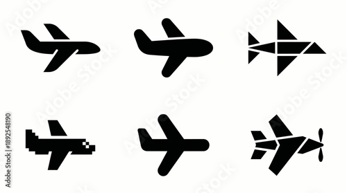 Black Airplane Vector Icons Set isolated on White Background