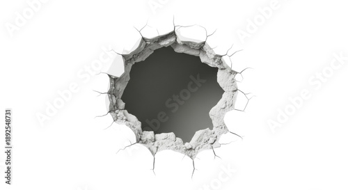 Cracked wall hole PNG isolated on transparent background, damaged plaster texture with broken surface for destruction and renovation concepts