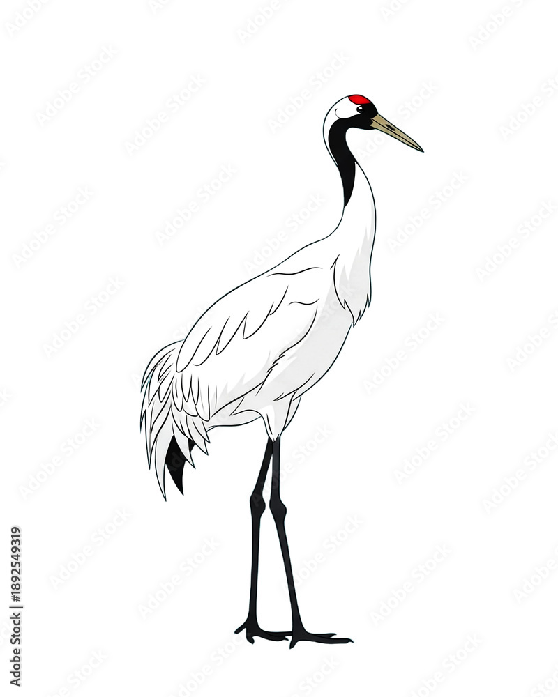Obraz premium Crane Bird Illustration Isolated on White Background. Oriental Japanese Korean Symbol of Luck and Longevity