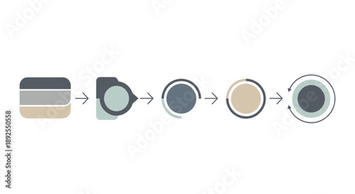 Abstract infographic showing a sequential process of data transformation and workflow progression through evolving graphic elements, ideal for business diagrams and conceptual presentations