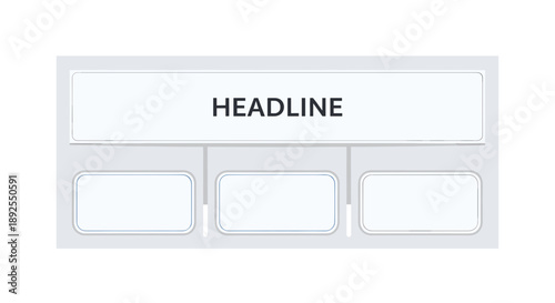 Clean and minimalist layout with a main headline and three sub-sections for content organization