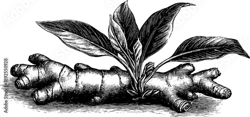 Ginger root botanical engraving for culinary and herbal design