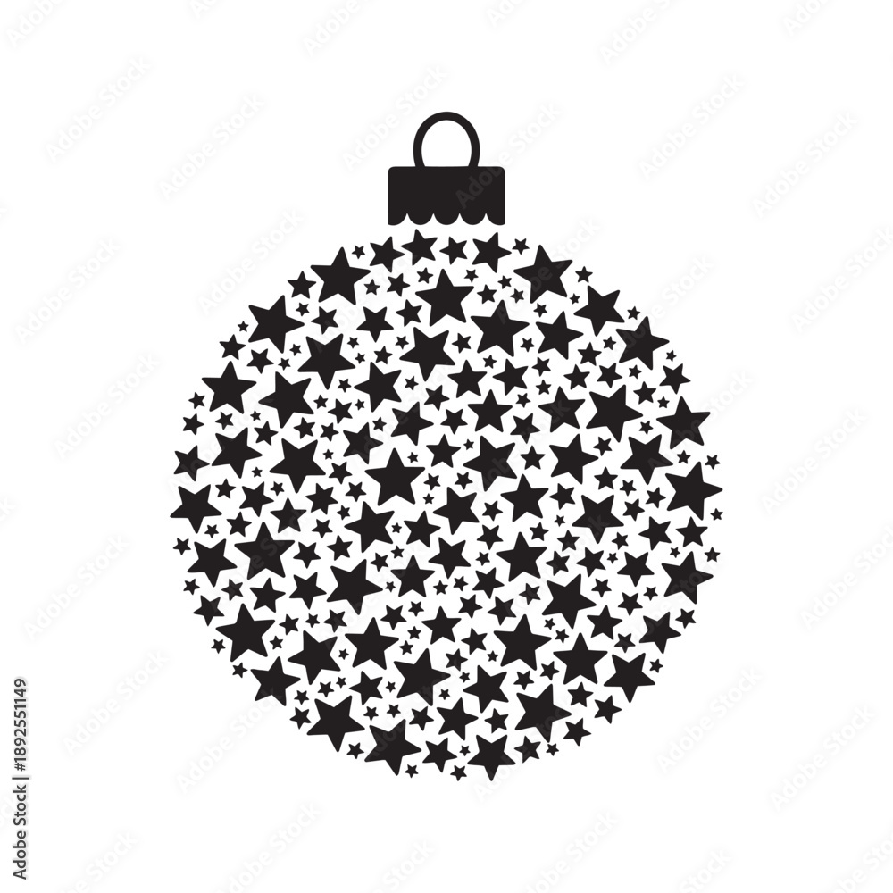 Fototapeta premium Starry Christmas Bauble Ornament Silhouette Vector Icon 